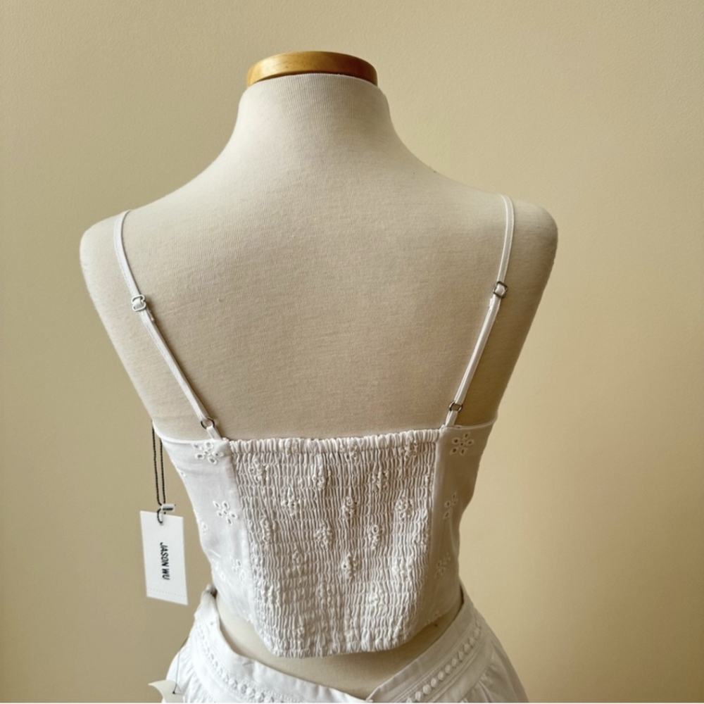 NWT Jason Wu Eyelet 2 Pc Set Tiered Ruffled Midi Skirt & Corset Crop Top White M - Picture 9 of 16
